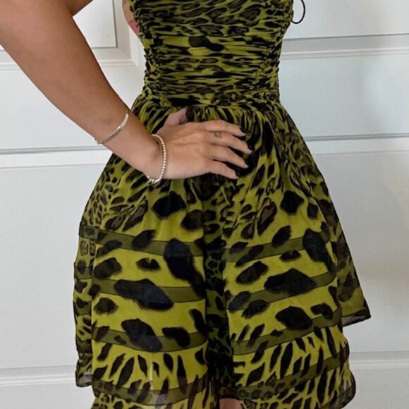 Unique Betsey Johnson Cupcake Dress, Lime Green Leopard, Size 10 (Large) - Picture 2 of 10